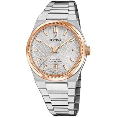 Festina Swiss Made Reloj Hombre Analógico de Acero Inoxidable 316l Plateado Movimiento de Cuarzo Calendario Cristal Zafiro Resistente Resistente al Agua 10 ATM F20065/1 Rive Collection Festina Swiss Made Reloj Hombre Analógico de Acero Inoxidable 316l Plateado Movimiento de Cuarzo Calendario Cristal Zafiro Resistente Resistente al Agua 10 ATM F20065/1 Rive Collection