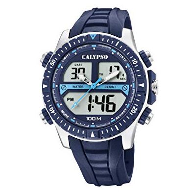CALYPSO Reloj Modelo de la colección Street Style, Caja de 47,8 mm Azul con Correa de Caucho Azul Oscuro para Caballero CALYPSO Reloj Modelo de la colección Street Style, Caja de 47,8 mm Azul con Correa de Caucho Azul Oscuro para Caballero