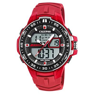 CALYPSO Reloj Digital Hombre Analógico de Caucho Rojo Movimiento de Cuarzo Resistente al Agua 10 ATM Fecha y Calendario, Cronógrafo, Doble Horario, Luz, Alarma, 12 y 24 Horas Flash Time CALYPSO Reloj Digital Hombre Analógico de Caucho Rojo Movimiento de Cuarzo Resistente al Agua 10 ATM Fecha y Calendario, Cronógrafo, Doble Horario, Luz, Alarma, 12 y 24 Horas Flash Time