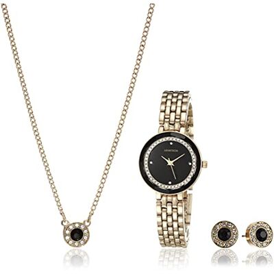 Armitron 75/5796 Set de Reloj Pulsera y Juego de Joyas para Mujer Adornados con Cristales auténticos, Dorado/Negro Armitron 75/5796 Set de Reloj Pulsera y Juego de Joyas para Mujer Adornados con Cristales auténticos, Dorado/Negro