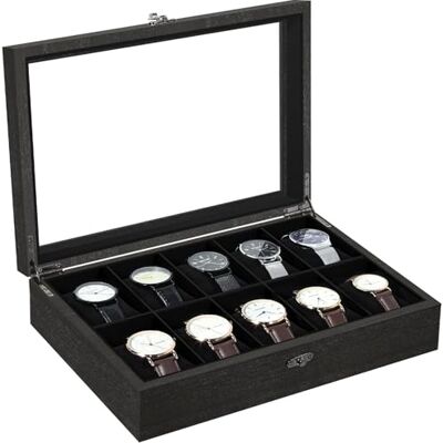 Uten Caja de Relojes con 10 Compartimentos, Caja para Reloje Madera, Tapa de Vidrio y Almohada Algodón Seda, Forro Negro, para Exhibición y Almacenamiento de Relojes Joyería, Regalo Ideal Uten Caja de Relojes con 10 Compartimentos, Caja para Reloje Madera, Tapa de Vidrio y Almohada Algodón Seda, Forro Negro, para Exhibición y Almacenamiento de Relojes Joyería, Regalo Ideal