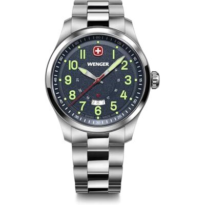 Wenger Reloj de Pulsera de Hombre Terragraph, Ø 43 mm, Swiss Made, Cuarzo analógico, Sumergible hasta 100 m, Pulsera de Acero Inoxidable, Azul/Plateado Wenger Reloj de Pulsera de Hombre Terragraph, Ø 43 mm, Swiss Made, Cuarzo analógico, Sumergible hasta 100 m, Pulsera de Acero Inoxidable, Azul/Plateado