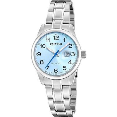 CALYPSO Reloj Mujer Analógico de Acero Inoxidable 316l Plateado Movimiento de Cuarzo Cristal Mineral de Alta Resistencia Resistente al Agua 5 ATM Calendario K5873/3 Basic CALYPSO Reloj Mujer Analógico de Acero Inoxidable 316l Plateado Movimiento de Cuarzo Cristal Mineral de Alta Resistencia Resistente al Agua 5 ATM Calendario K5873/3 Basic