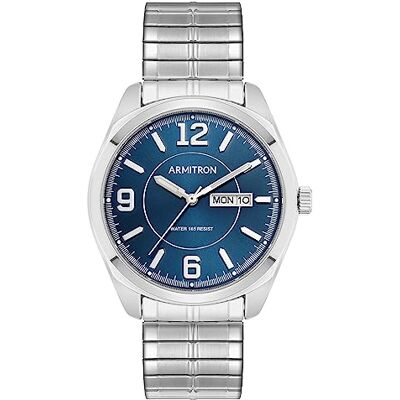 Armitron 20/4591 Reloj de Pulsera para Hombre con Correa metálica de expansión con día y Fecha fáciles de Leer, Plateado/Azul Marino Armitron 20/4591 Reloj de Pulsera para Hombre con Correa metálica de expansión con día y Fecha fáciles de Leer, Plateado/Azul Marino