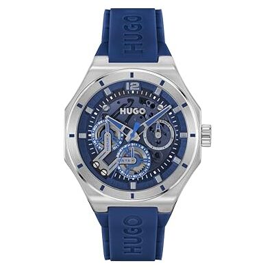 HUGO Reloj Analógico de Cuarzo Multifunción para Hombre Colección #Grail Skeleton con Correa de Silicona Azul HUGO Reloj Analógico de Cuarzo Multifunción para Hombre Colección #Grail Skeleton con Correa de Silicona Azul