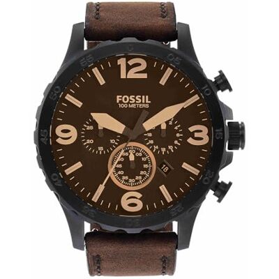 Fossil Reloj para hombre Nate, movimiento cronógrafo de cuarzo, caja de acero negro de 50 mm con correa de piel auténtica, Fossil Reloj para hombre Nate, movimiento cronógrafo de cuarzo, caja de acero negro de 50 mm con correa de piel auténtica,