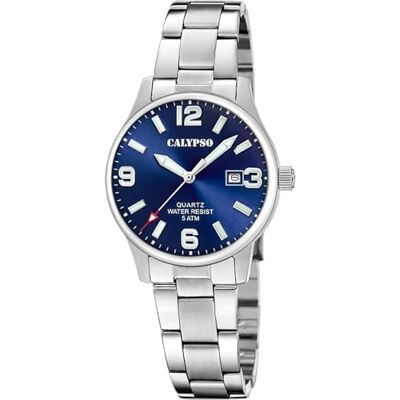 CALYPSO Reloj Mujer Analógico de Acero Inoxidable 316l Plateado Movimiento de Cuarzo, Cristal Mineral de Alta Resistencia, Resistente al Agua 5 ATM, Calendario K5861/3, Basic CALYPSO Reloj Mujer Analógico de Acero Inoxidable 316l Plateado Movimiento de Cuarzo, Cristal Mineral de Alta Resistencia, Resistente al Agua 5 ATM, Calendario K5861/3, Basic