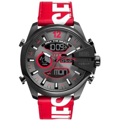 Diesel Reloj Mega Chief para Hombre, movimiento Ana-Digi con correa de silicona, acero inoxidable o piel, 51 mm, Rojo y gris oscuro Diesel Reloj Mega Chief para Hombre, movimiento Ana-Digi con correa de silicona, acero inoxidable o piel, 51 mm, Rojo y gris oscuro
