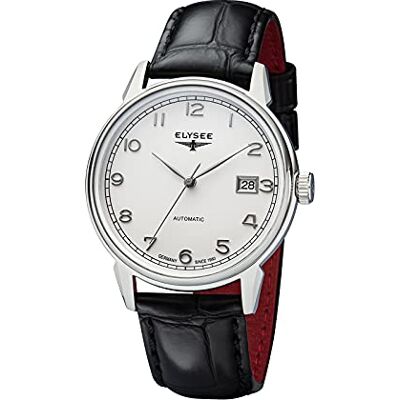 Elysee Reloj de Hombre Vintage Master Automatic 40 5 ATM para Hombre con Fecha 80559, 80560, 80595, 80562, 80558, , Plata Cuero Negro, Correa Elysee Reloj de Hombre Vintage Master Automatic 40 5 ATM para Hombre con Fecha 80559, 80560, 80595, 80562, 80558, , Plata Cuero Negro, Correa