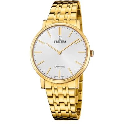 Festina Swiss Made Reloj Hombre Analógico de Acero Inoxidable 316l Dorado Cuarzo Cristal Zafiro de Alta Resistencia Resistente al Agua 5 ATM Elegante y Clásico F20046/2 Classic Steel Festina Swiss Made Reloj Hombre Analógico de Acero Inoxidable 316l Dorado Cuarzo Cristal Zafiro de Alta Resistencia Resistente al Agua 5 ATM Elegante y Clásico F20046/2 Classic Steel