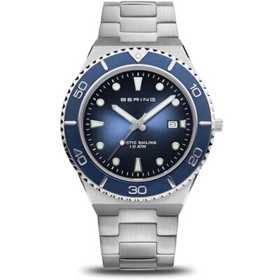 BERING Reloj de Cuarzo para Hombre con Caja de Acero Inoxidable Plateado de 43 mm, Esfera Azul, Brazalete y Detalles de Acero Inoxidable, Resistencia al Agua de 10 ATM BERING Reloj de Cuarzo para Hombre con Caja de Acero Inoxidable Plateado de 43 mm, Esfera Azul, Brazalete y Detalles de Acero Inoxidable, Resistencia al Agua de 10 ATM