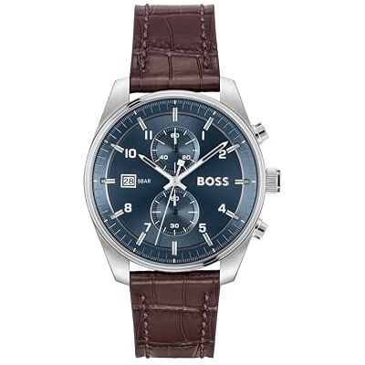 Boss Reloj Cronógrafo de Cuarzo para Hombre Colección SKYTRAVELLER con Correa de Cuero Marrón Oscuro Boss Reloj Cronógrafo de Cuarzo para Hombre Colección SKYTRAVELLER con Correa de Cuero Marrón Oscuro