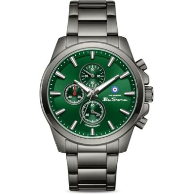 Ben Sherman Oxford Green Dial Gunmetal Stainless Steel Bracelet Quartz Chronograph Watch for Men, Mineral Glass, 3 ATM, 44 mm Case Ben Sherman Oxford Green Dial Gunmetal Stainless Steel Bracelet Quartz Chronograph Watch for Men, Mineral Glass, 3 ATM, 44 mm Case