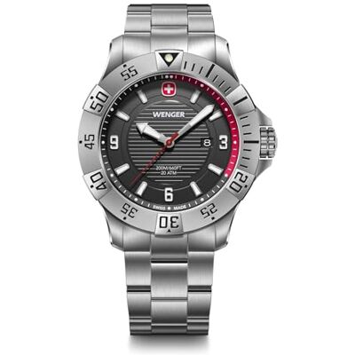 Wenger Reloj de Pulsera de Hombre Seaforce, Ø 43 mm, Swiss Made, Cuarzo analógico, Sumergible hasta 200 m, Pulsera de Acero Inoxidable, Negro/Plateado Wenger Reloj de Pulsera de Hombre Seaforce, Ø 43 mm, Swiss Made, Cuarzo analógico, Sumergible hasta 200 m, Pulsera de Acero Inoxidable, Negro/Plateado