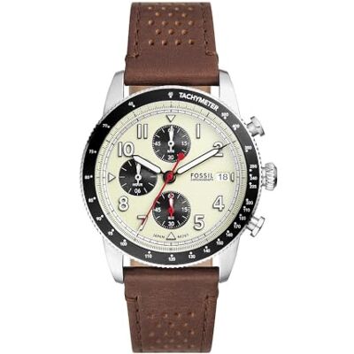 Fossil Reloj Sport Tourer para hombre, Movimiento cronógrafo de cuarzo con correa de acero, piel o silicona, Blanco, 42 mm Fossil Reloj Sport Tourer para hombre, Movimiento cronógrafo de cuarzo con correa de acero, piel o silicona, Blanco, 42 mm