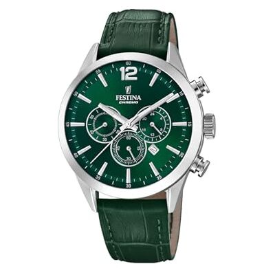 Festina Reloj Hombre Analógico de Acero Inoxidable y Cuero Verde Festina Reloj Hombre Analógico de Acero Inoxidable y Cuero Verde