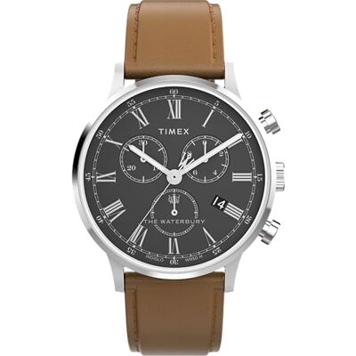 Timex Waterbury Reloj para Hombre, Correa de Cuero marrón, Esfera Negra, Caja de Acero Inoxidable, 40 mm, Timex Waterbury Reloj para Hombre, Correa de Cuero marrón, Esfera Negra, Caja de Acero Inoxidable, 40 mm,