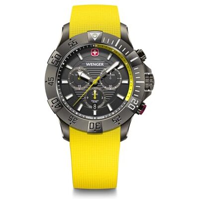 Wenger Reloj de Pulsera de Hombre Seaforce Chronograph, Ø 43 mm, Swiss Made, Cuarzo analógico, Sumergible hasta 200 m, Pulsera de Silicona, Negro/Amarillo Wenger Reloj de Pulsera de Hombre Seaforce Chronograph, Ø 43 mm, Swiss Made, Cuarzo analógico, Sumergible hasta 200 m, Pulsera de Silicona, Negro/Amarillo