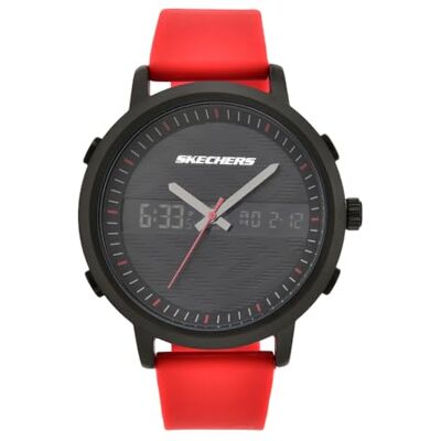 Skechers Reloj para hombre Lawndale, movimiento Ana-Digi, caja de aleación negra de 46 mm con correa de silicona, Skechers Reloj para hombre Lawndale, movimiento Ana-Digi, caja de aleación negra de 46 mm con correa de silicona,