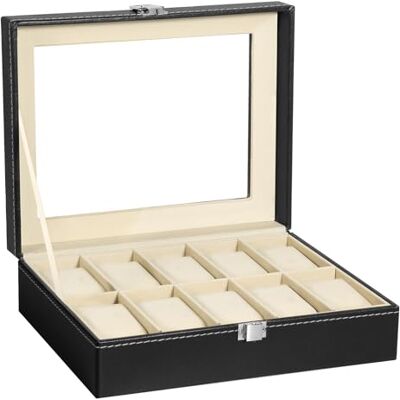 Uten Caja de Relojes para 10 Fundas para Relojes de Hombre y Mujer, Forro de Terciopelo Hebilla de Metal, Alfombrilla de Reloj Extraíble, Estuche Reloj con Cubierta de Cristal, Cuero Sintético Negro Uten Caja de Relojes para 10 Fundas para Relojes de Hombre y Mujer, Forro de Terciopelo Hebilla de Metal, Alfombrilla de Reloj Extraíble, Estuche Reloj con Cubierta de Cristal, Cuero Sintético Negro