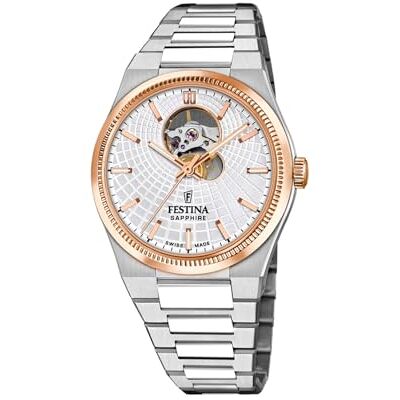 Festina Swiss Made Reloj Automático Hombre de Acero Inoxidable 316l Plateado Reloj Analógico Hombre Cristal Zafiro de Alta Resistencia Resistente al Agua 10 ATM Automatic Festina Swiss Made Reloj Automático Hombre de Acero Inoxidable 316l Plateado Reloj Analógico Hombre Cristal Zafiro de Alta Resistencia Resistente al Agua 10 ATM Automatic
