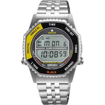Seiko Clásico Reloj Digital cronógrafo para Hombre, Acero Inoxidable, 37 mm, Correa de Acero Inoxidable, Plata, 10 Bar, Pantalla LCD, Dos Zonas horarias, Cuenta atrás, Alarma, Calendario, medición de Seiko Clásico Reloj Digital cronógrafo para Hombre, Acero Inoxidable, 37 mm, Correa de Acero Inoxidable, Plata, 10 Bar, Pantalla LCD, Dos Zonas horarias, Cuenta atrás, Alarma, Calendario, medición de