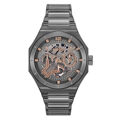 HUGO Reloj Analógico de Cuarzo Multifunción para Hombre Colección #Grail Skeleton con Correa de Acero Inoxidable Gris HUGO Reloj Analógico de Cuarzo Multifunción para Hombre Colección #Grail Skeleton con Correa de Acero Inoxidable Gris