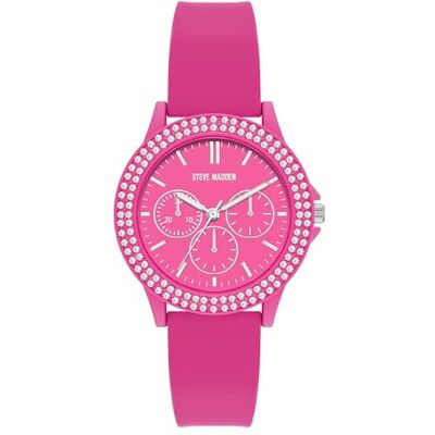 Steve Madden Reloj para Mujeres Correa de Silicona Genuina acentuada de Cristal, Rosa Fucsia Steve Madden Reloj para Mujeres Correa de Silicona Genuina acentuada de Cristal, Rosa Fucsia