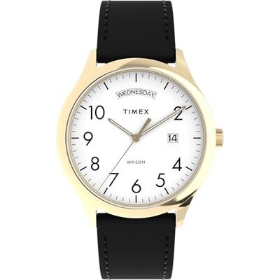 Timex Easy Reader Reloj para Hombre de 40 mm, Pulsera en Piel Negra, Esfera Blanca, Caja en Tono Dorado Timex Easy Reader Reloj para Hombre de 40 mm, Pulsera en Piel Negra, Esfera Blanca, Caja en Tono Dorado