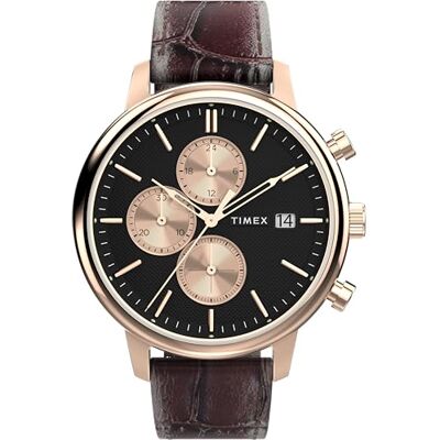 Timex Trend Reloj para Hombre, Correa de Cuero Negro, liberación rápida, Esfera Negra, Caja roja, 45 mm, Timex Trend Reloj para Hombre, Correa de Cuero Negro, liberación rápida, Esfera Negra, Caja roja, 45 mm,