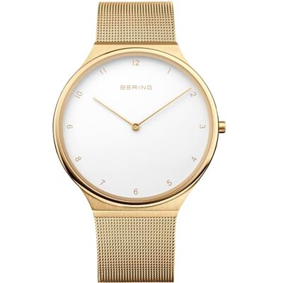 BERING Reloj de Cuarzo para Mujer, colección Ultra Slim con Acero Inoxidable y Cristal de Zafiro 3 ATM, Dorado/Blanco, 40, Clásico BERING Reloj de Cuarzo para Mujer, colección Ultra Slim con Acero Inoxidable y Cristal de Zafiro 3 ATM, Dorado/Blanco, 40, Clásico