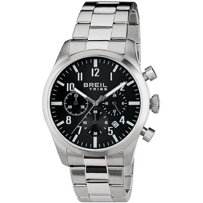 BREIL Reloj Hombre Classic Elegance Mono-Color Negro CRONÓGRAFO Movimiento Cuarzo y Pulsera DE Acero Plateado EW0227 BREIL Reloj Hombre Classic Elegance Mono-Color Negro CRONÓGRAFO Movimiento Cuarzo y Pulsera DE Acero Plateado EW0227