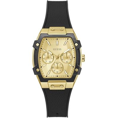 GUESS Phoenix Reloj de Pulsera para Mujer con Fecha, Correa de Silicona Negra, Cristal Mineral, Esfera Dorada, 3 Bares, diámetro de la Caja: 35 mm GUESS Phoenix Reloj de Pulsera para Mujer con Fecha, Correa de Silicona Negra, Cristal Mineral, Esfera Dorada, 3 Bares, diámetro de la Caja: 35 mm