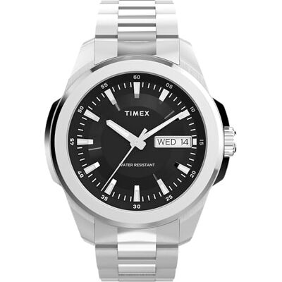 Timex Essex TW2Y21000 Reloj de Cuarzo de 45 mm con día y Fecha para Hombre, Pulsera de Acero Inoxidable con Esfera Negra Timex Essex TW2Y21000 Reloj de Cuarzo de 45 mm con día y Fecha para Hombre, Pulsera de Acero Inoxidable con Esfera Negra