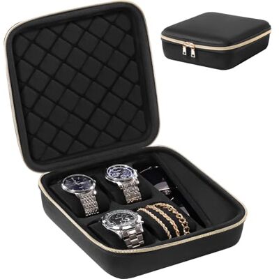 ProCase Estuche para Relojes de Viaje con 4 Compartimentos, Caja Organizadora Portátil para Almacenamiento de Relojes para Hombre y Mujer Negro ProCase Estuche para Relojes de Viaje con 4 Compartimentos, Caja Organizadora Portátil para Almacenamiento de Relojes para Hombre y Mujer Negro