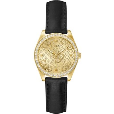GUESS Boa Reloj de Pulsera para Mujer (3 Bares, Correa de Piel Negra, Esfera de Cristal Mineral, Esfera Dorada, diámetro de la Caja: 32 mm) GUESS Boa Reloj de Pulsera para Mujer (3 Bares, Correa de Piel Negra, Esfera de Cristal Mineral, Esfera Dorada, diámetro de la Caja: 32 mm)