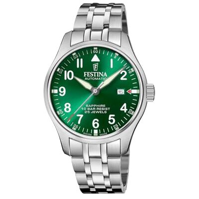 Festina Swiss Made Reloj Automático Hombre de Acero Inoxidable 316l Reloj Analógico Hombre, Calendario, Cristal Zafiro de Alta Resistencia, Resistente al Agua 10 ATM Automatic Festina Swiss Made Reloj Automático Hombre de Acero Inoxidable 316l Reloj Analógico Hombre, Calendario, Cristal Zafiro de Alta Resistencia, Resistente al Agua 10 ATM Automatic