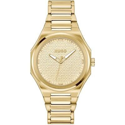 HUGO Reloj con Movimiento de Cuarzo de Tres Manecillas para Mujer Colección #Grail FOR Her con Correa de Acero Inoxidable de Color Dorado HUGO Reloj con Movimiento de Cuarzo de Tres Manecillas para Mujer Colección #Grail FOR Her con Correa de Acero Inoxidable de Color Dorado