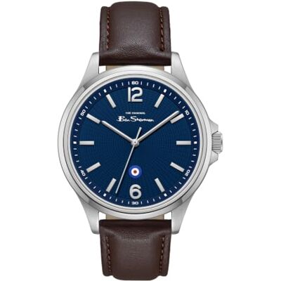 Ben Sherman Westminster Reloj analógico de Cuarzo con Esfera Azul y Correa de Piel auténtica marrón para Hombre, Cristal Mineral, 3 ATM, Caja de 43 mm Ben Sherman Westminster Reloj analógico de Cuarzo con Esfera Azul y Correa de Piel auténtica marrón para Hombre, Cristal Mineral, 3 ATM, Caja de 43 mm