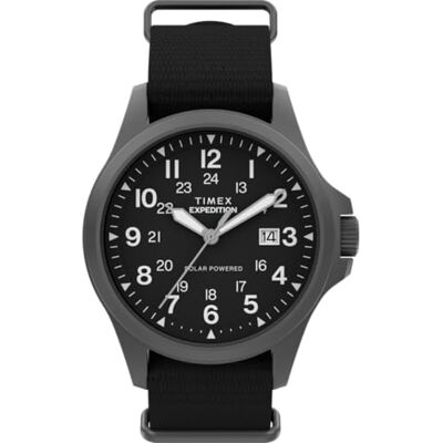 Timex Expedition Field Post Solar TW2Y31800 Reloj de cuarzo para hombre (41 mm, correa de tela negra ecológica, esfera negra y cristal de zafiro) Timex Expedition Field Post Solar TW2Y31800 Reloj de cuarzo para hombre (41 mm, correa de tela negra ecológica, esfera negra y cristal de zafiro)