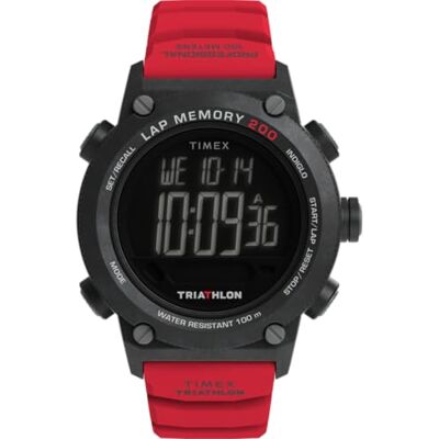Timex Triathlon 200 Lap Reloj de triatlón con Correa de Silicona Negra con Pantalla Digital para Hombre, 44 mm Timex Triathlon 200 Lap Reloj de triatlón con Correa de Silicona Negra con Pantalla Digital para Hombre, 44 mm