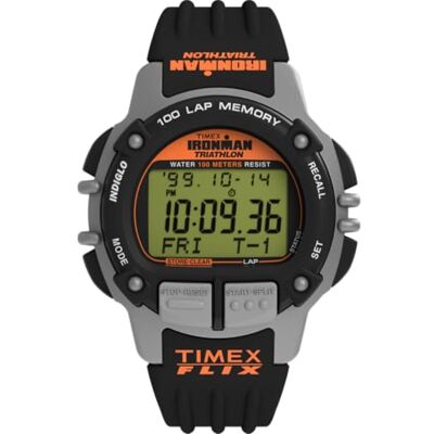 Timex IRONMAN Flix 100 Lap Reloj con correa de PU con pantalla digital para hombre, 42 mm Timex IRONMAN Flix 100 Lap Reloj con correa de PU con pantalla digital para hombre, 42 mm