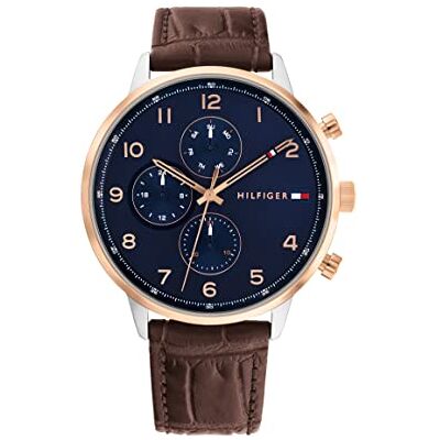 Tommy Hilfiger Reloj Analógico de Cuarzo multifunción para Hombre con Correa en Piel Marrón Tommy Hilfiger Reloj Analógico de Cuarzo multifunción para Hombre con Correa en Piel Marrón