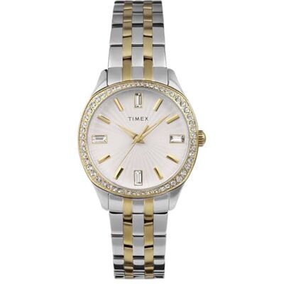 Timex Trend Reloj de 36 mm para mujer, acero inoxidable de dos tonos, esfera en tono plateado, caja de dos tonos TW2W17700 Timex Trend Reloj de 36 mm para mujer, acero inoxidable de dos tonos, esfera en tono plateado, caja de dos tonos TW2W17700