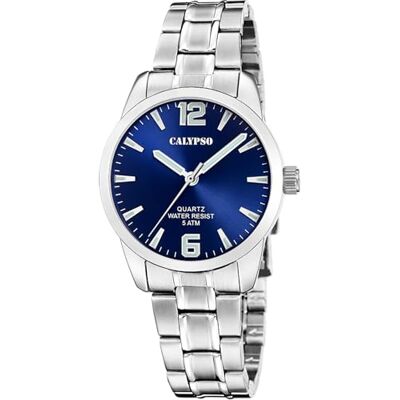 CALYPSO Reloj Mujer Analógico de Acero Inoxidable 316l Plateado Movimiento de Cuarzo Cristal Mineral de Alta Resistencia Resistente al Agua 5 ATM K5867/3 Basic CALYPSO Reloj Mujer Analógico de Acero Inoxidable 316l Plateado Movimiento de Cuarzo Cristal Mineral de Alta Resistencia Resistente al Agua 5 ATM K5867/3 Basic