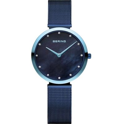 BERING Reloj de Cuarzo para Mujer con Caja de Acero Inoxidable de 32 mm con Acabado Azul y Esfera Azul, Correa milanesa, Cristal de Zafiro y Resistencia al Agua de 3 ATM BERING Reloj de Cuarzo para Mujer con Caja de Acero Inoxidable de 32 mm con Acabado Azul y Esfera Azul, Correa milanesa, Cristal de Zafiro y Resistencia al Agua de 3 ATM