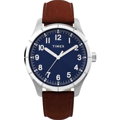 Timex Main Street TW2Y16200 Reloj de Hombre 42 mm, Correa de Cuero marrón, Esfera Azul y Caja en Tono Plateado Timex Main Street TW2Y16200 Reloj de Hombre 42 mm, Correa de Cuero marrón, Esfera Azul y Caja en Tono Plateado