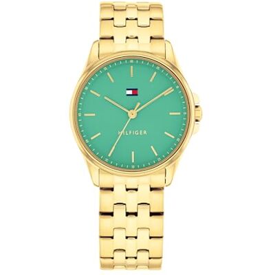 Tommy Hilfiger Reloj con Movimiento de Cuarzo de Tres Manecillas para Mujer con Correa de Acero Inoxidable de Color Dorado Tommy Hilfiger Reloj con Movimiento de Cuarzo de Tres Manecillas para Mujer con Correa de Acero Inoxidable de Color Dorado