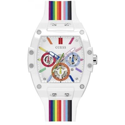 GUESS Reloj para Hombre de 41 mm, Correa arcoíris, Esfera Blanca, Caja Blanca, Arco Iris, Moderno GUESS Reloj para Hombre de 41 mm, Correa arcoíris, Esfera Blanca, Caja Blanca, Arco Iris, Moderno