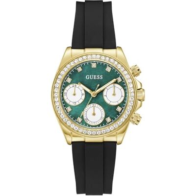 GUESS Victoria Reloj de Pulsera analógico para Mujer, Cuarzo, Acero Inoxidable, 36 mm, Correa de Silicona, Color Negro, 5 Bar, Color de la Esfera: Verde, indicador de Fecha, Color Negro GUESS Victoria Reloj de Pulsera analógico para Mujer, Cuarzo, Acero Inoxidable, 36 mm, Correa de Silicona, Color Negro, 5 Bar, Color de la Esfera: Verde, indicador de Fecha, Color Negro